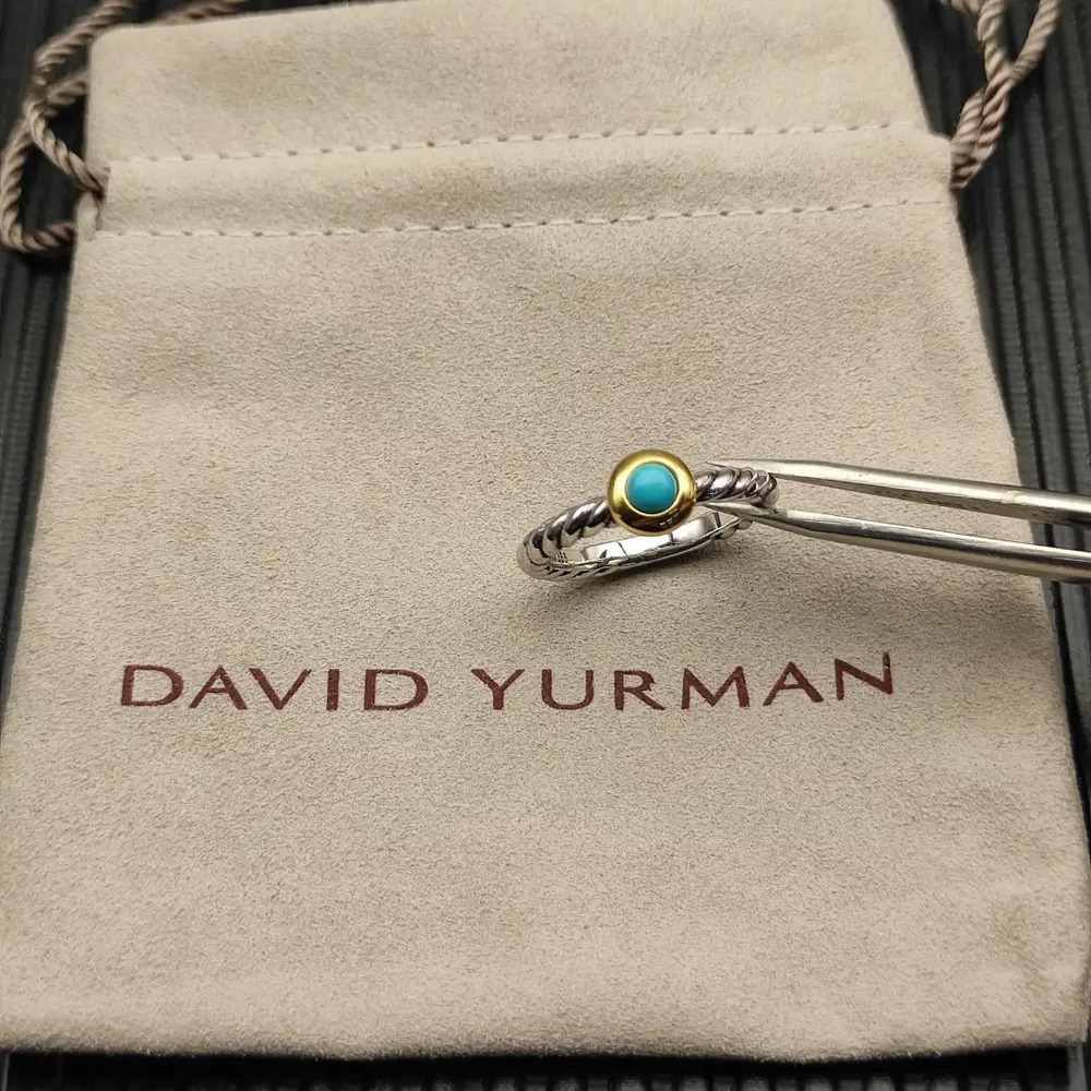 David Yurman Two-tone Petite Cable Green Stone Ring
